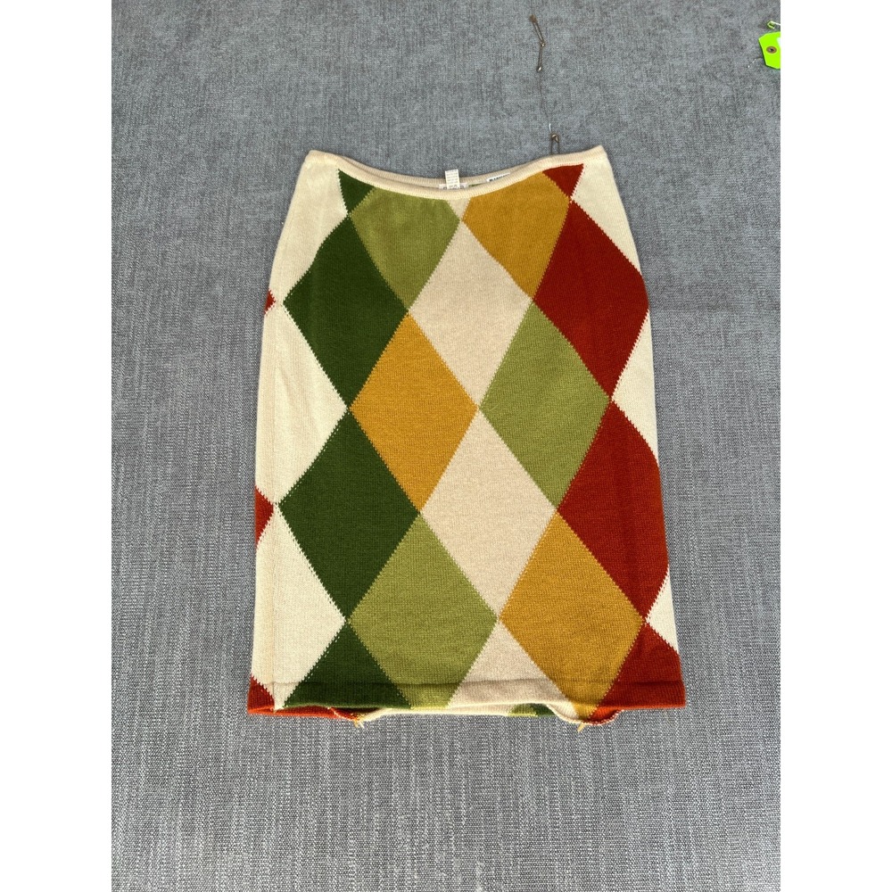 Vintage Malo Retro Bodycon Skirt Womens 48 Multi Argyle Cashmere Knit Stretch